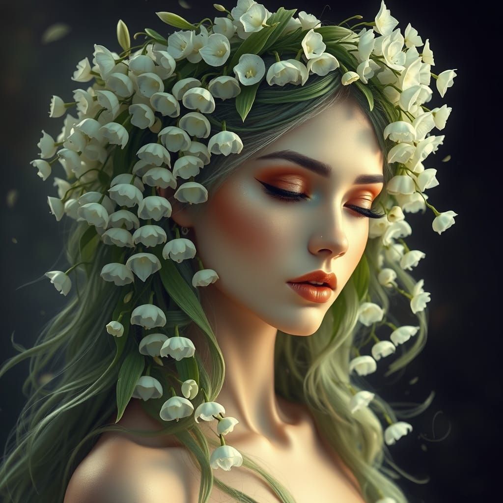 Serene Lily Goddess in Whimsical Floral Aesthetic