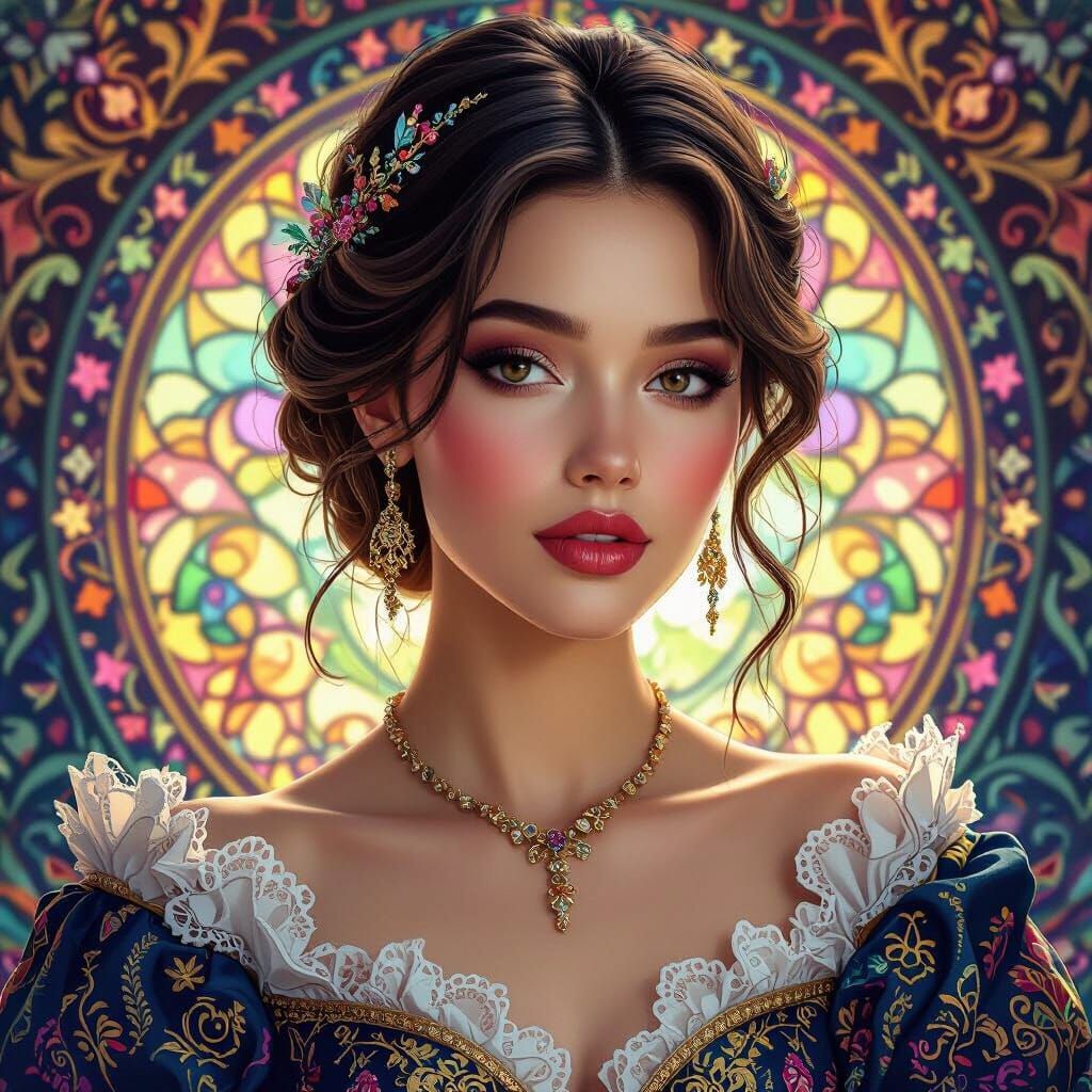 Elegant Woman Portrait in Colorful Art Nouveau Style