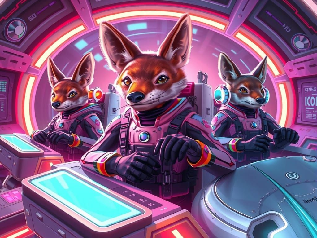 Vibrant Futuristic Spacecraft Pilots in High-Tech Suits