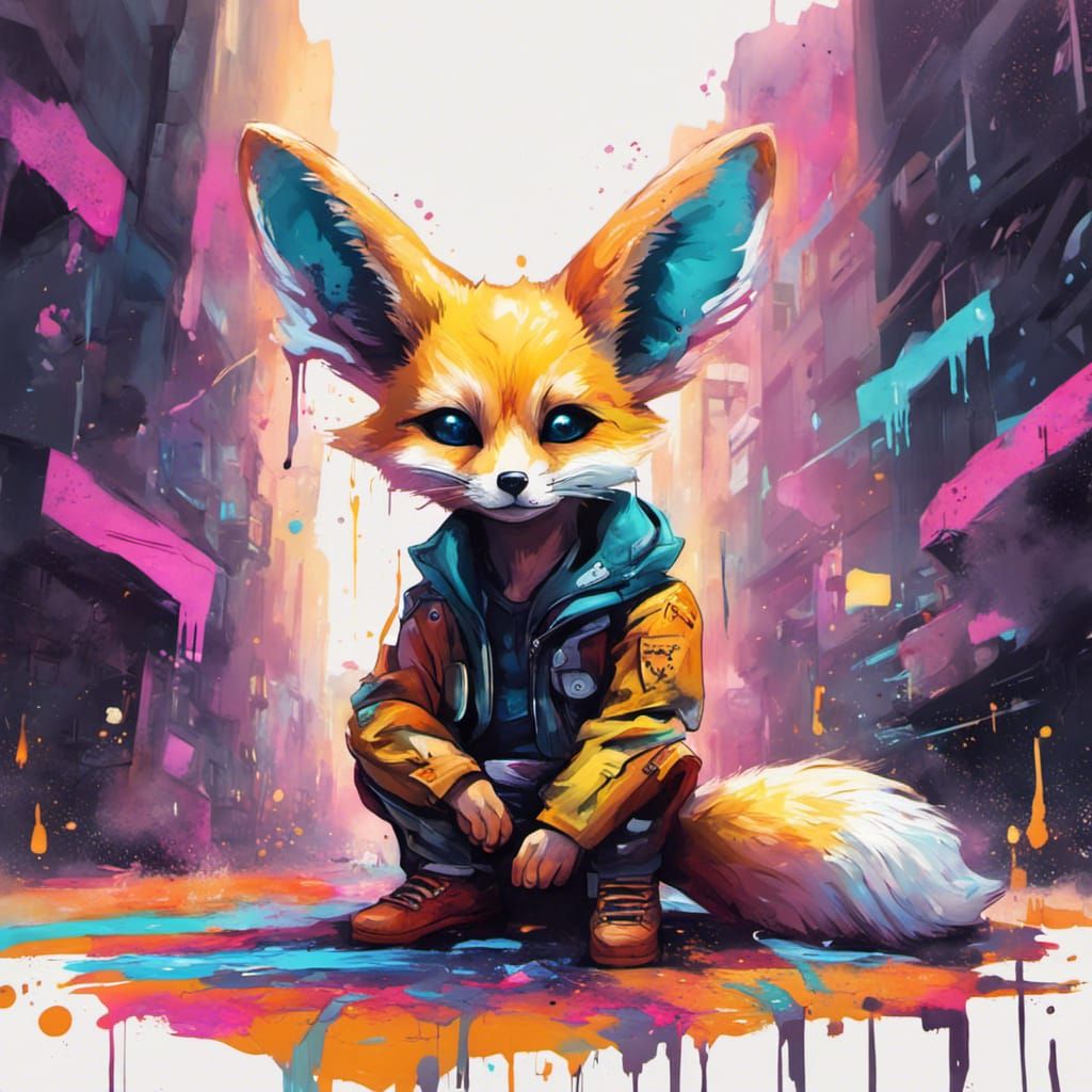 Cyberpunk Fennec Fox Graffiti Street Art