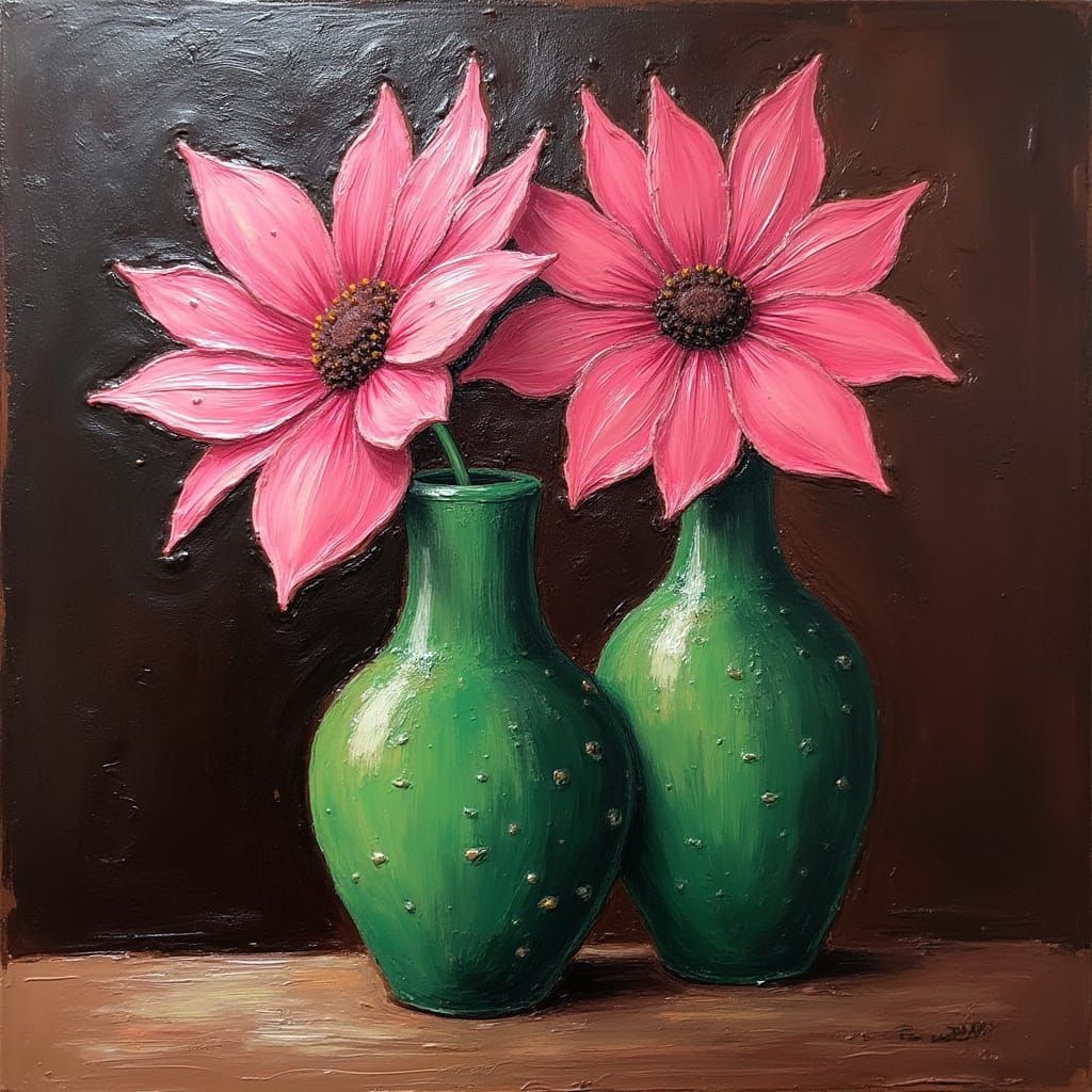 Abstract Floral Painting with Impasto Texture