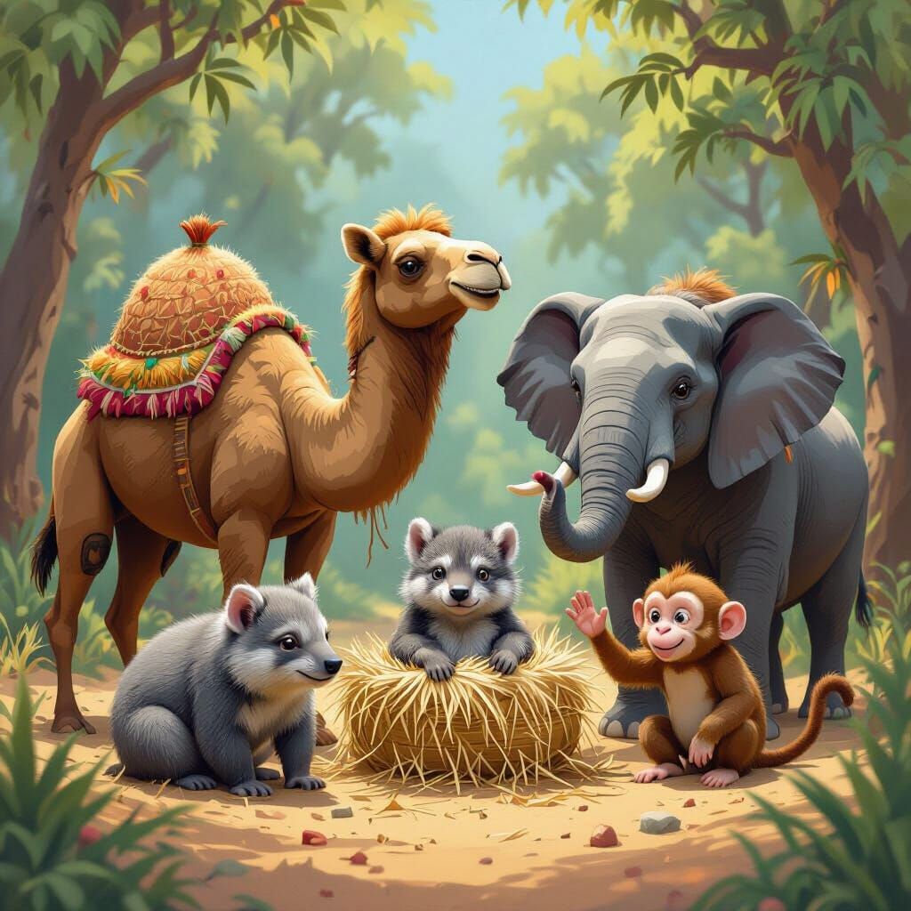 Cute Animal Stickers in Vibrant Matte Painting Style