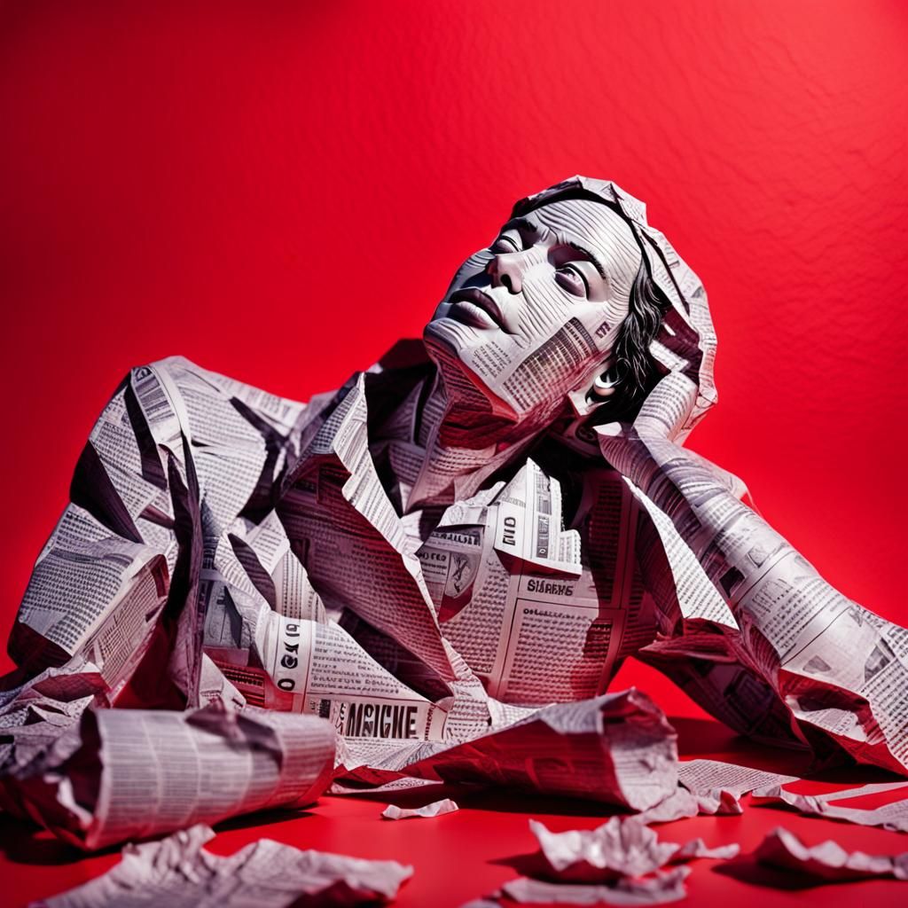 Surreal Crumpled Paper Woman in Pop Art Style