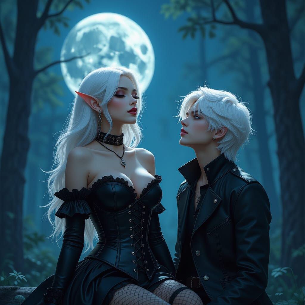 Goth Elf Girl in Dark Forest: Matte Painting