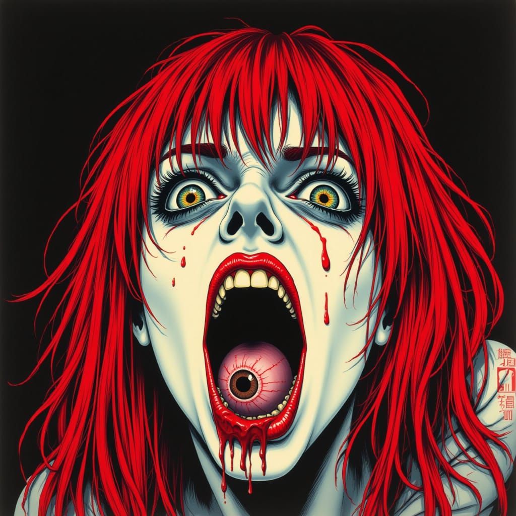 Grotesque Vampire with Eyeball, in Junji Ito Style