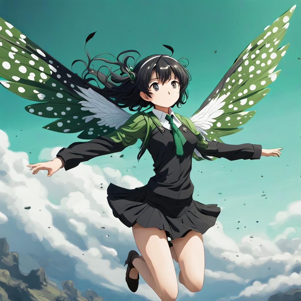 Anime Girl Learning to Fly, Detailed Fantasy Art