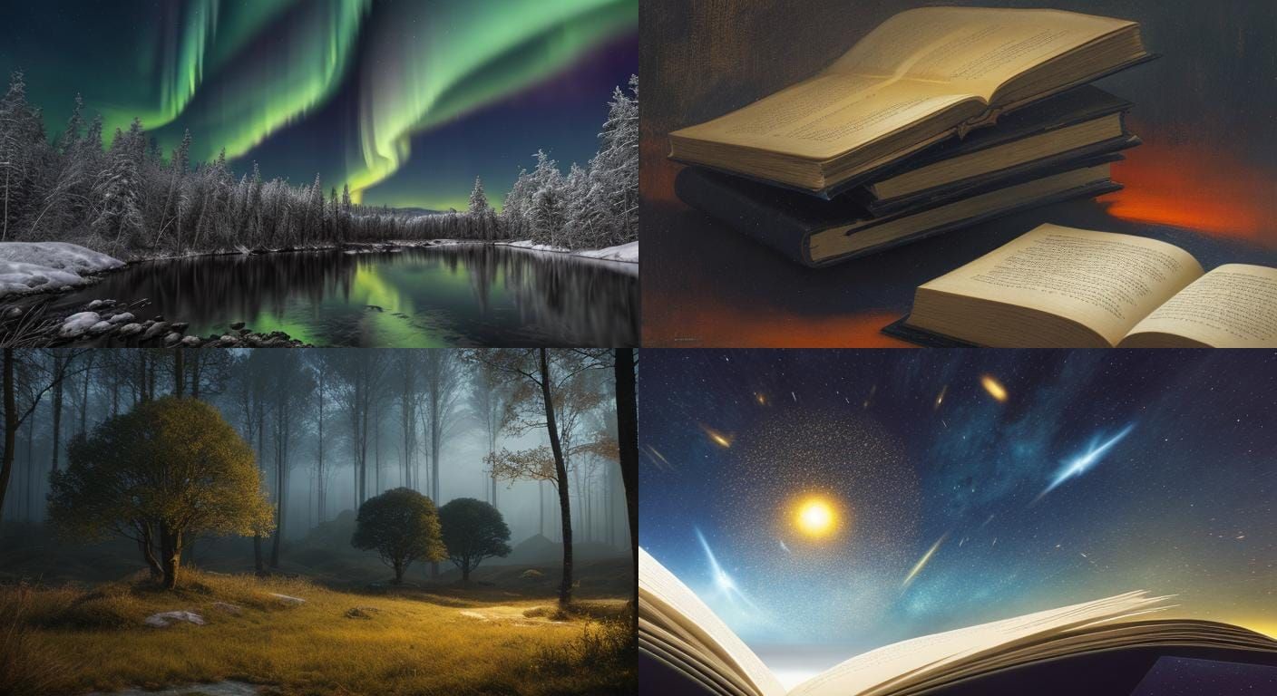 Dreamlike Landscape Reflected in Open Book