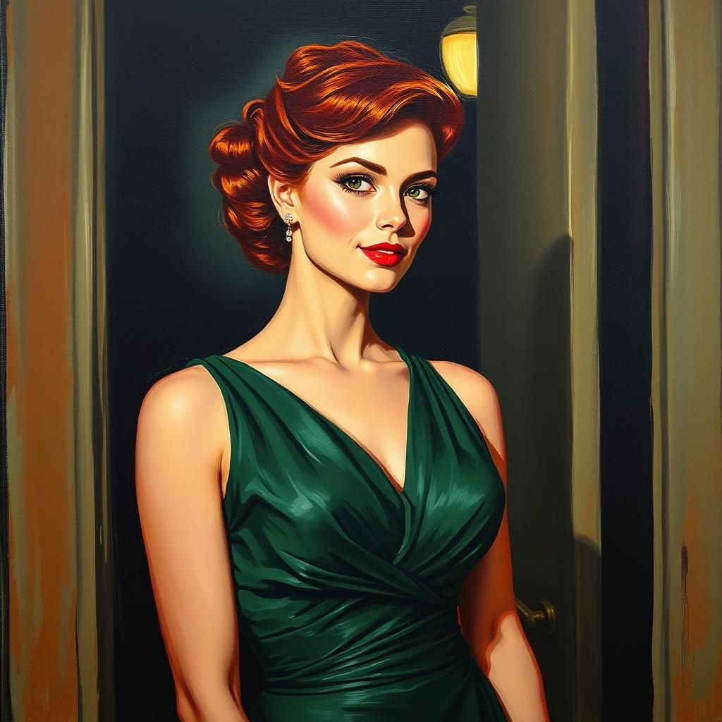 Film Noir Portrait of Woman in Green Gown
