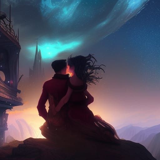 Romantic Stargazing: Detailed Fantasy Concept Art