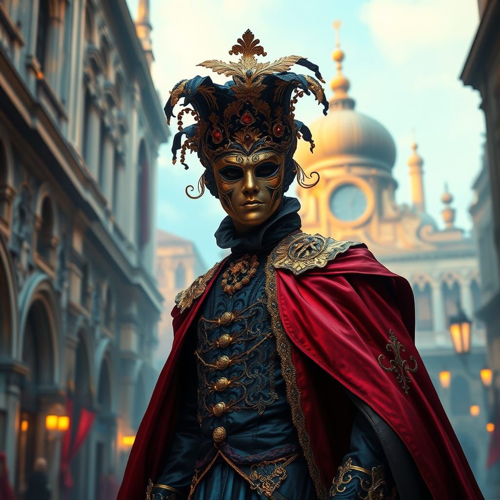 Elegant Venetian Masquerade in Golden Light