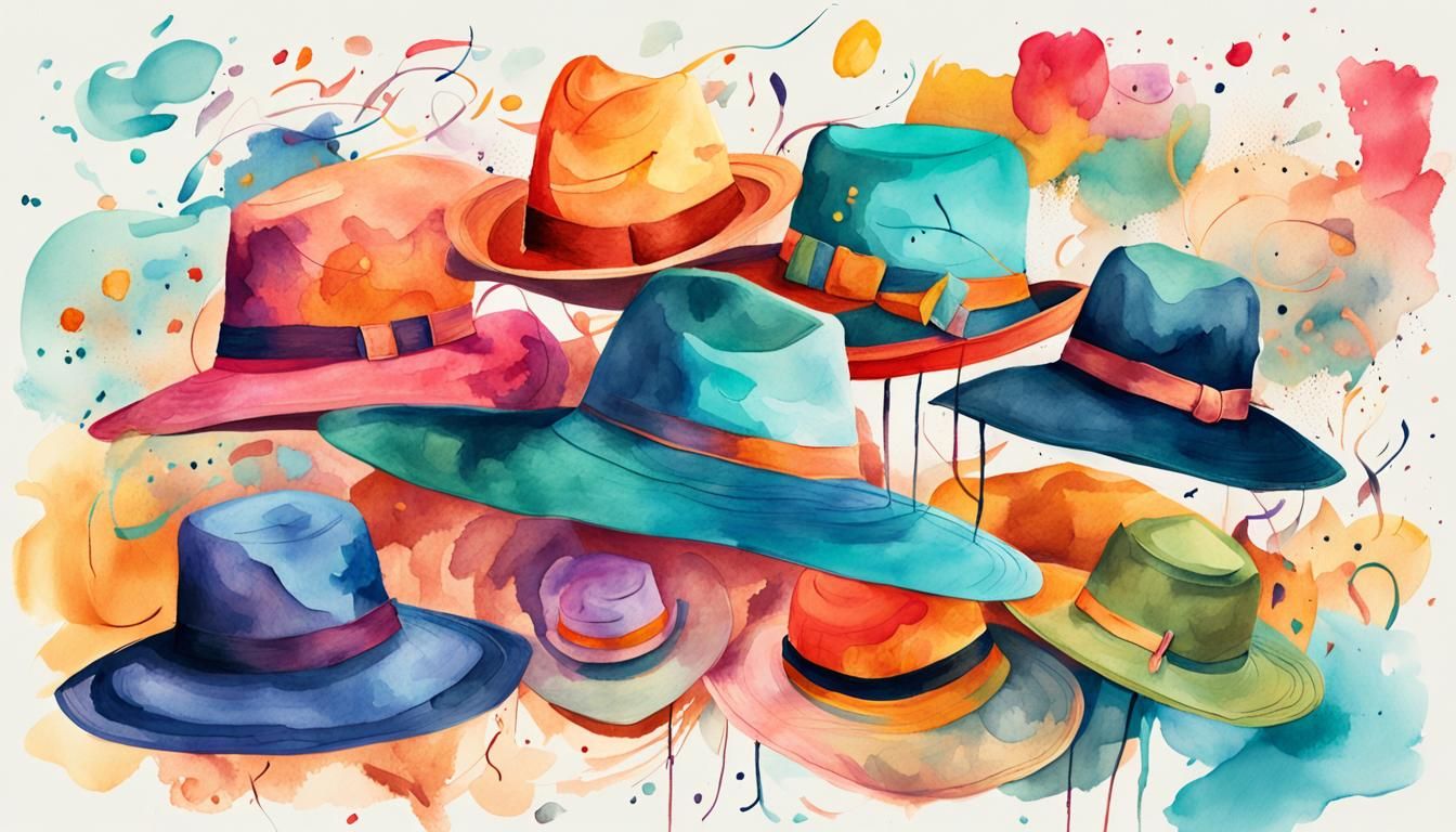 Colorful Hats in Whimsical Surrealist Illustration