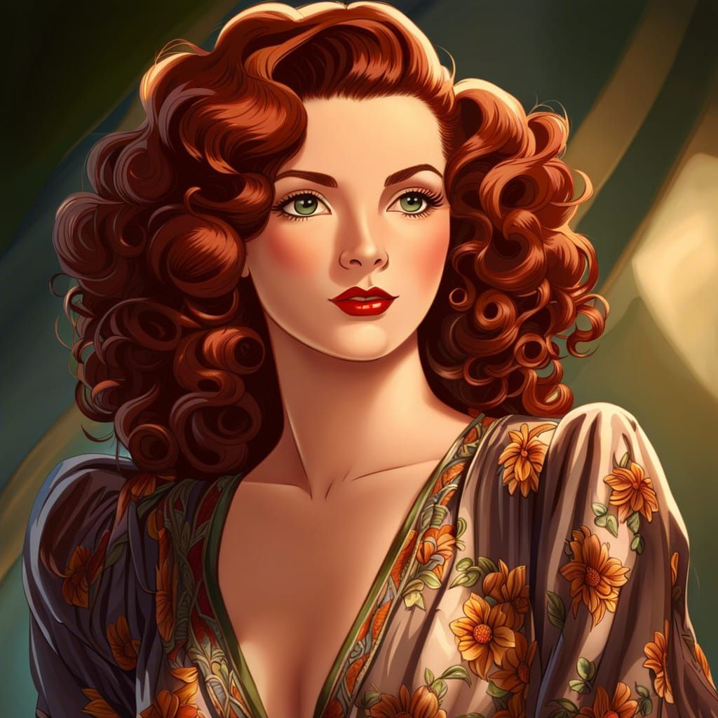 Auburn-Haired Beauty in Anime Style