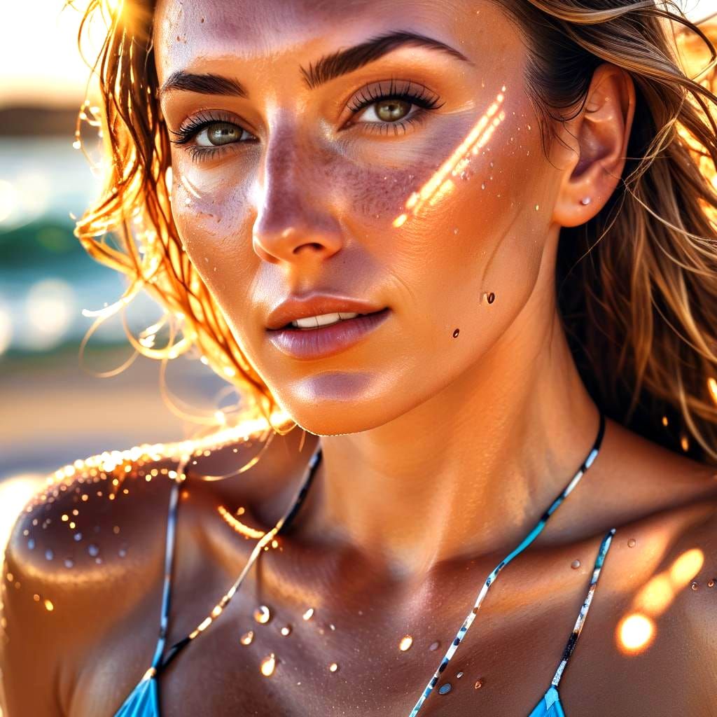 Sunlit Beach: A Hyperrealistic Coastal Scene