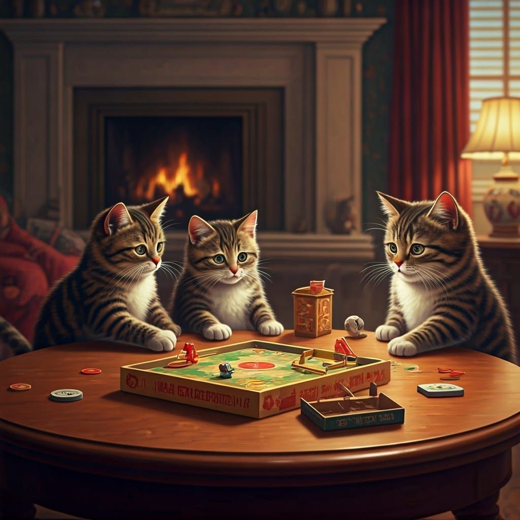 1980s Cats Play Retro Board Game Mousetrap