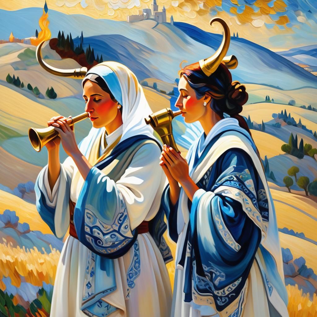 Neo-Impressionist Women with Horns on Jerusalem Hill