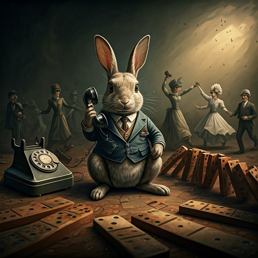 Whimsical Rabbit at Surreal Carnival in Expressionist Style