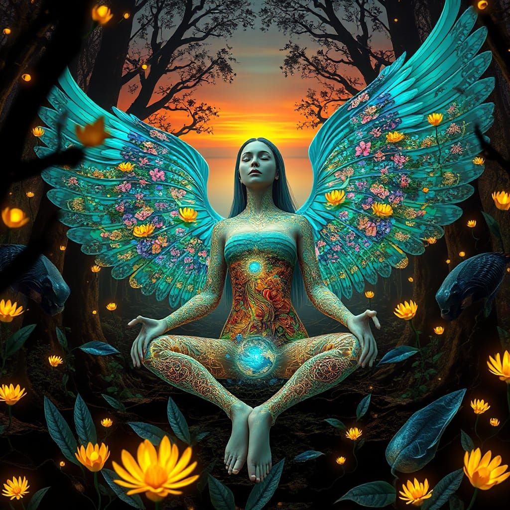 Dreamlike Surrealist Goddess Amidst Whimsical Fantasy Landsc...