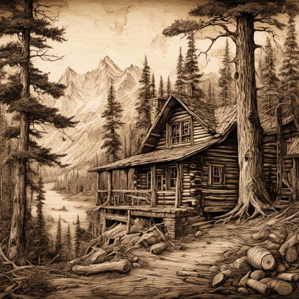 <lora:Pyrography:1.0> A wood burned art of a beautiful log c...