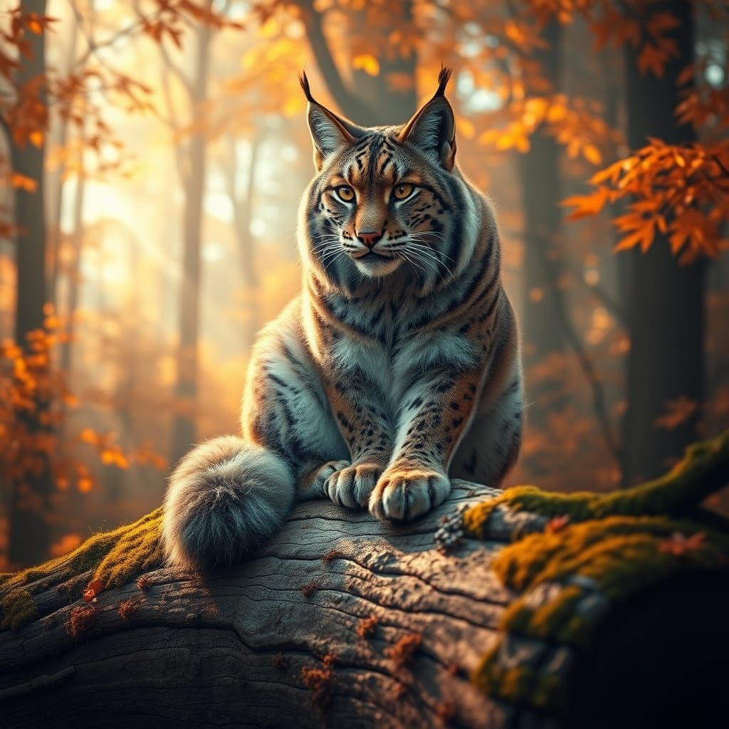 Lynx in Autumnal Forest with Volumetric Lighting