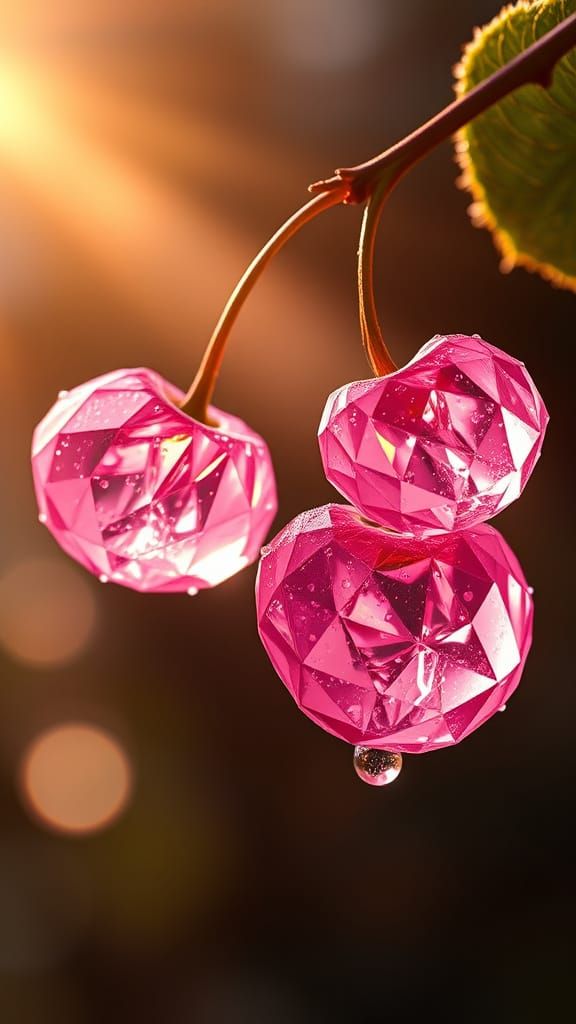 Surreal Crystal Cherries in Ultra-Detailed Photorealism