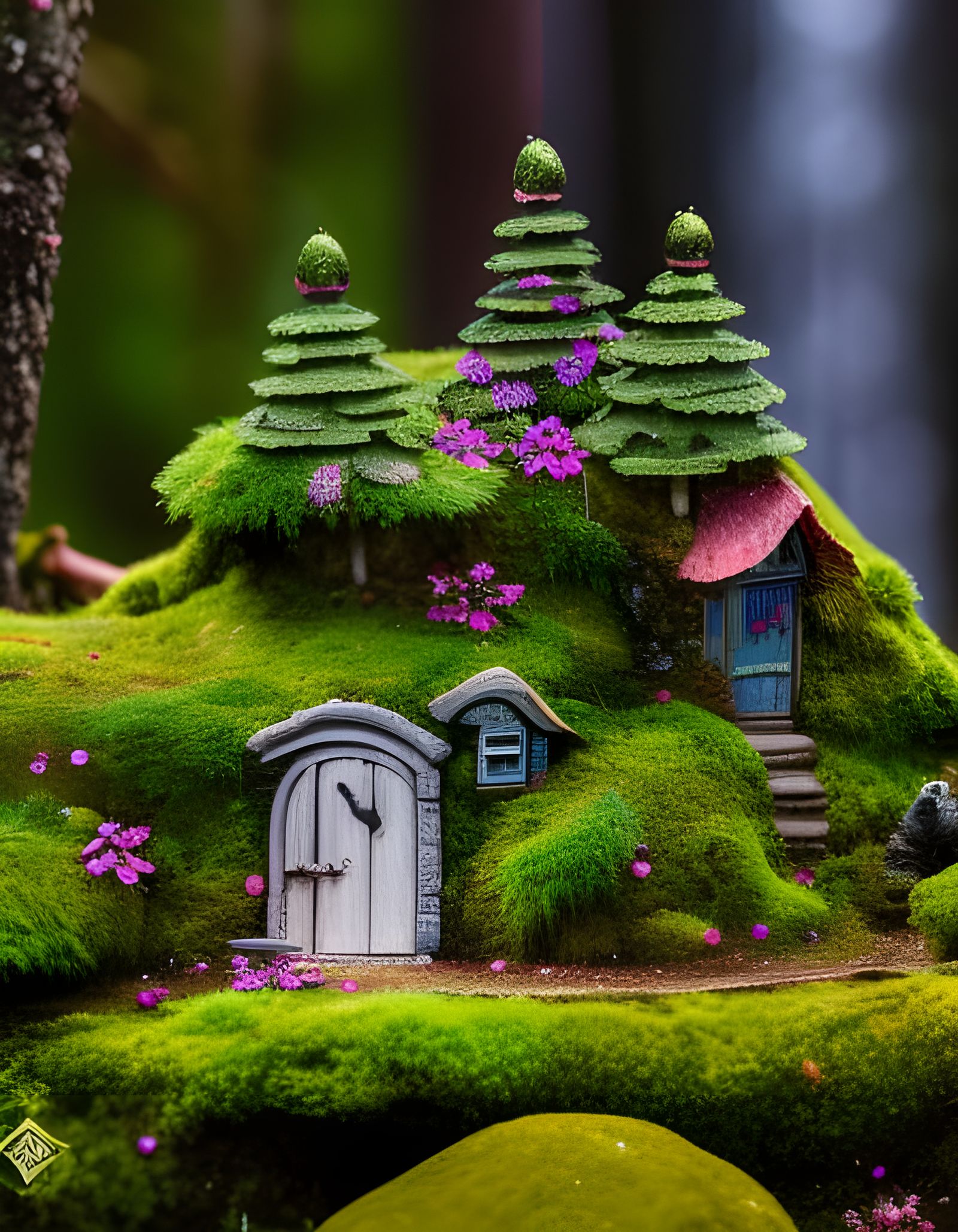Miniature Fairy House in Forest: Detailed Matte Painting