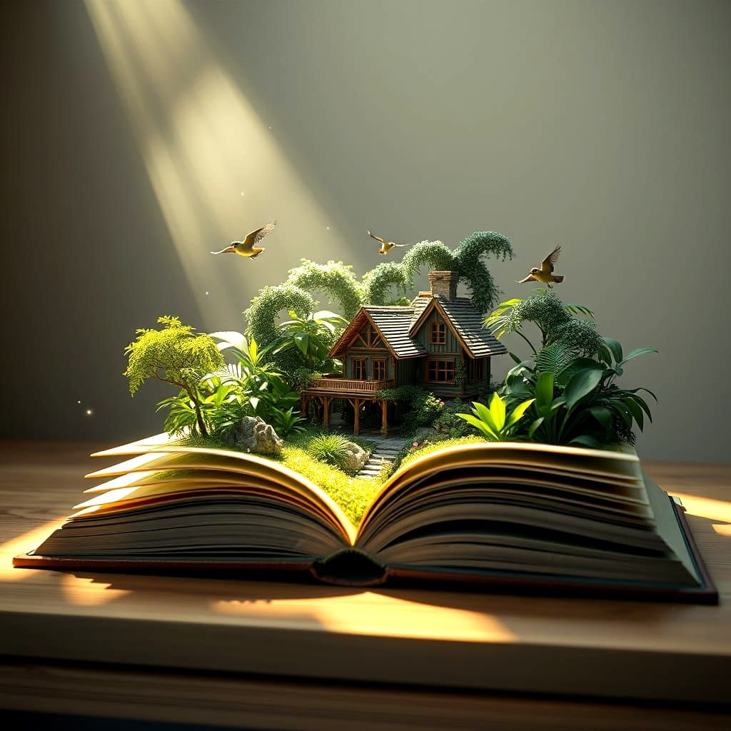 Enchanted Jungle Scene in an Open Book