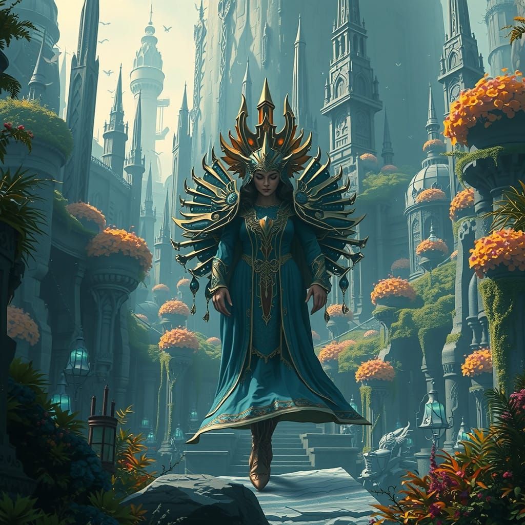 Dreamlike Woman Surrounded by Glowing Quotes in a Dark Fanta...