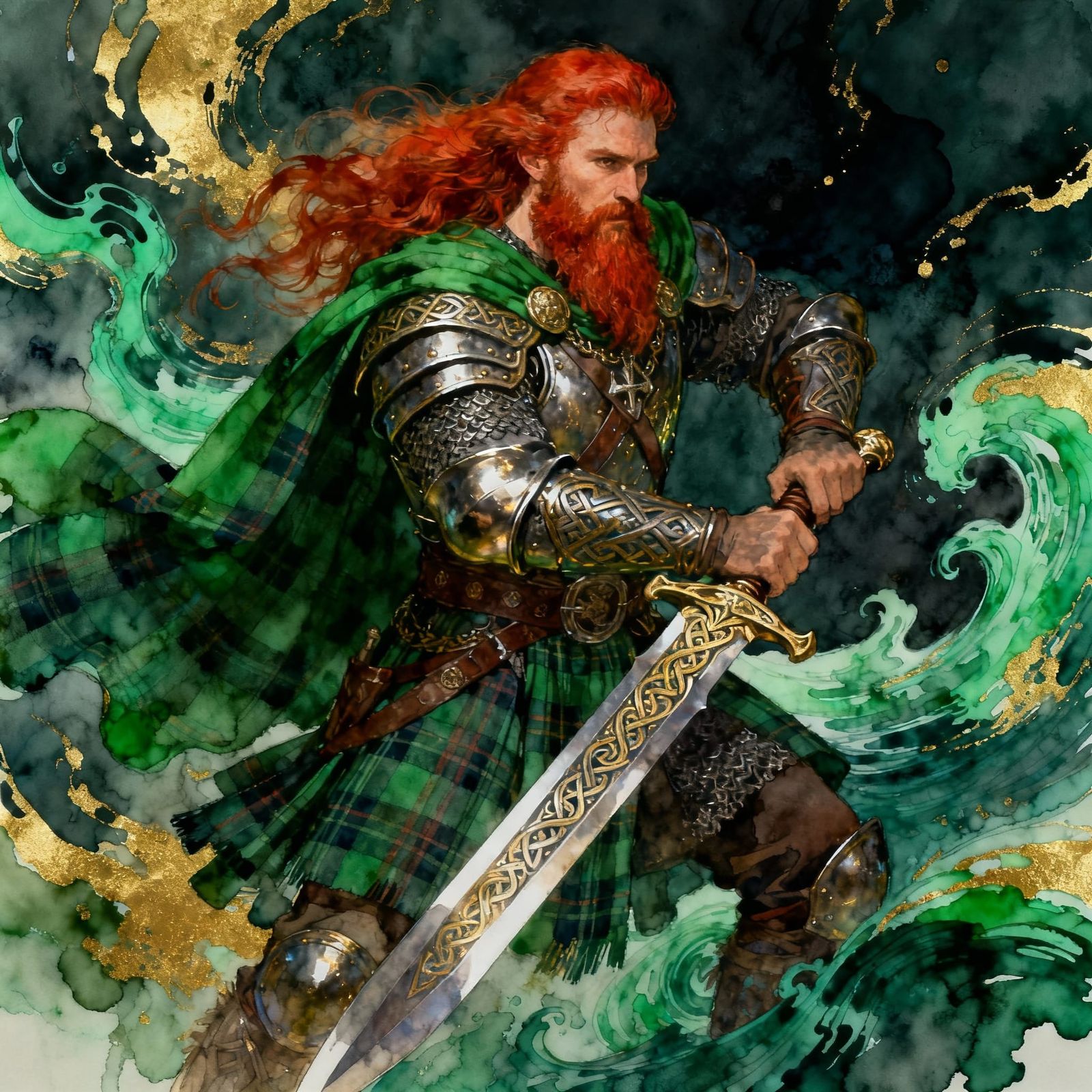 Powerful Celtic Warrior in Abstract Alcohol Ink Style