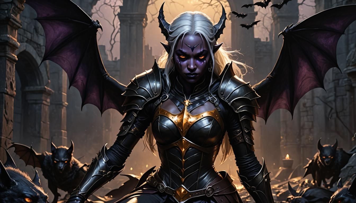 Dark Fantasy Drow in Ancient Surroundings