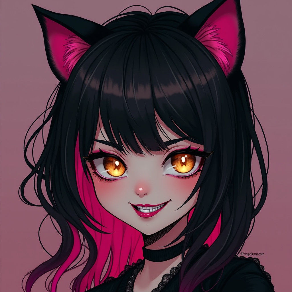 Gothic Whimsy Teen Girl with Black Cat Ears
