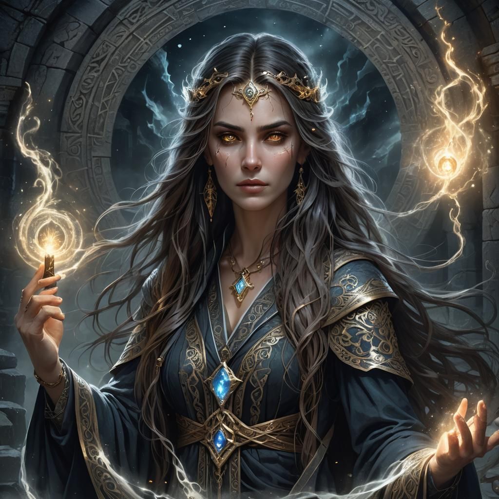 Powerful Sorceress Portrait in Mystical Ruins