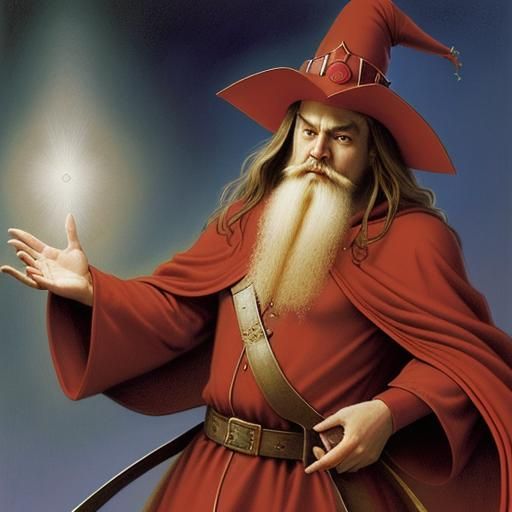 Ethereal Wizard in Red Robes, Fantasy Art