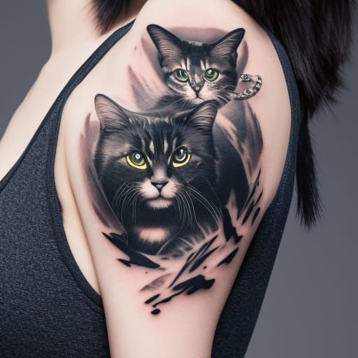 Goth Cat Girl with Tattoos: Hyper-Realistic Digital Art