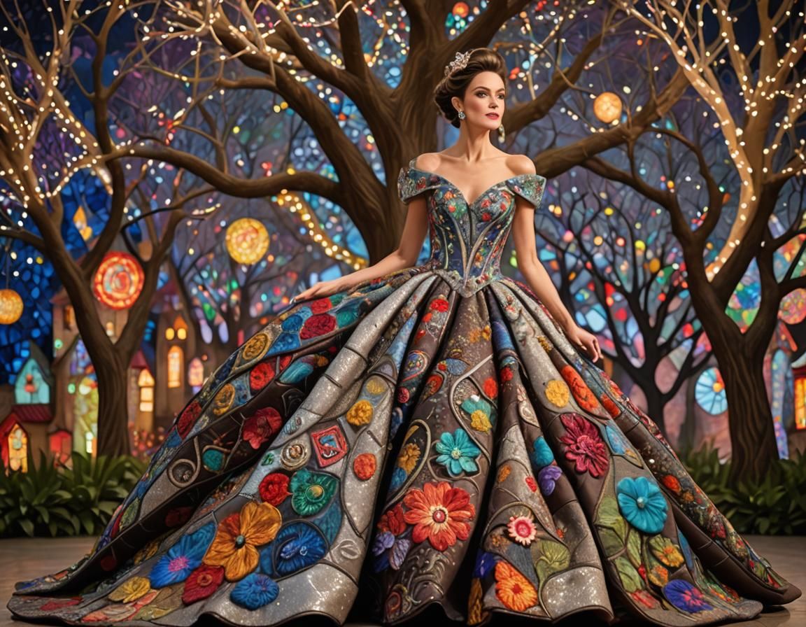 Extravagant Quilted Gown on Runway Model