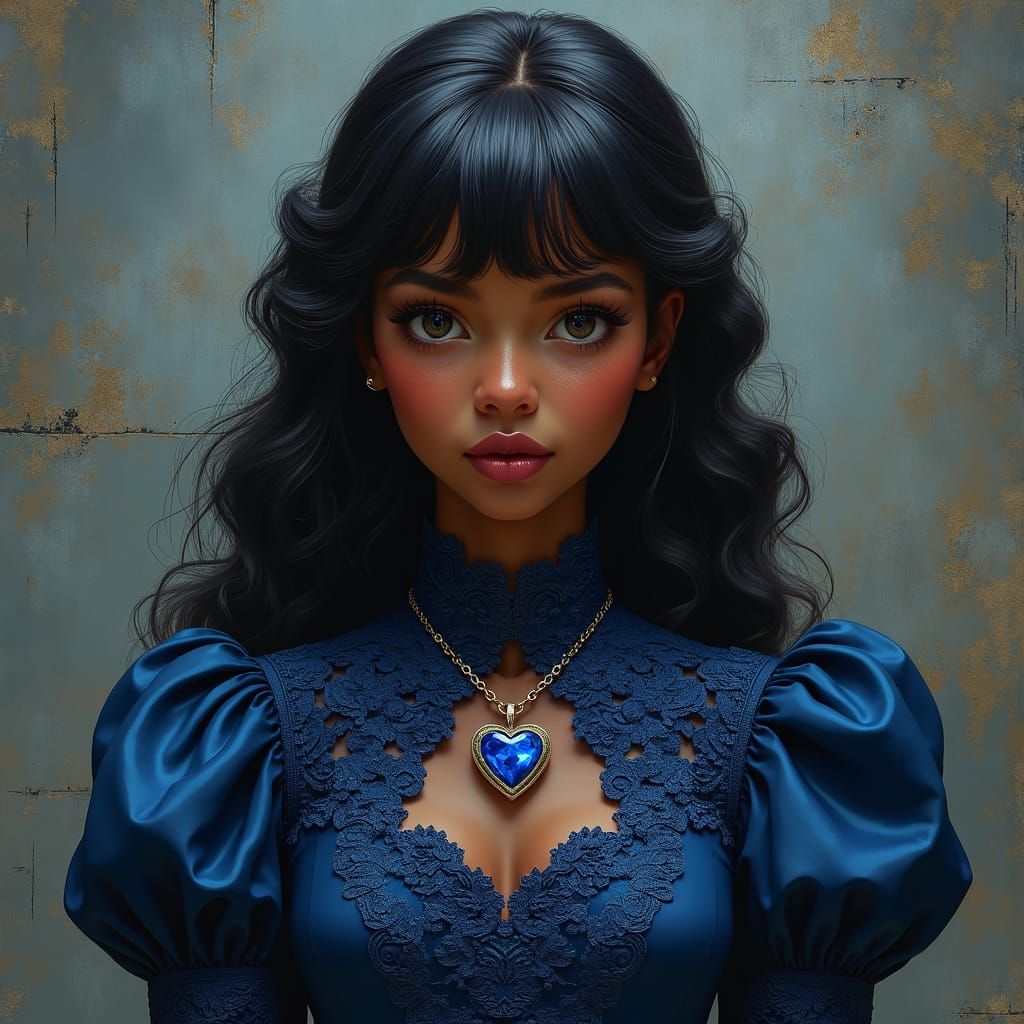 Victorian Girl with Sapphire Heart in Fantasy Art Style