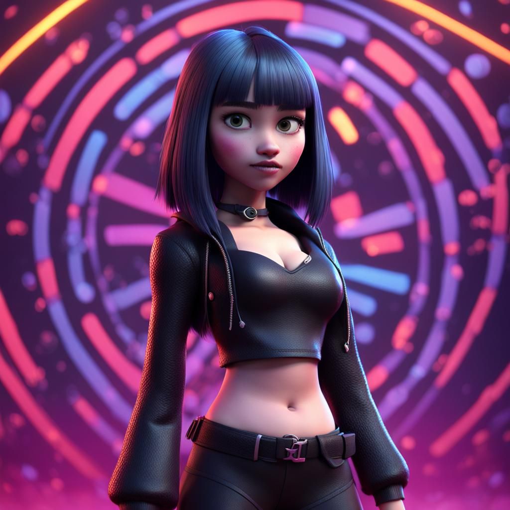 Goth Girl in Bikini: Pixar-Style 3D Digital Art