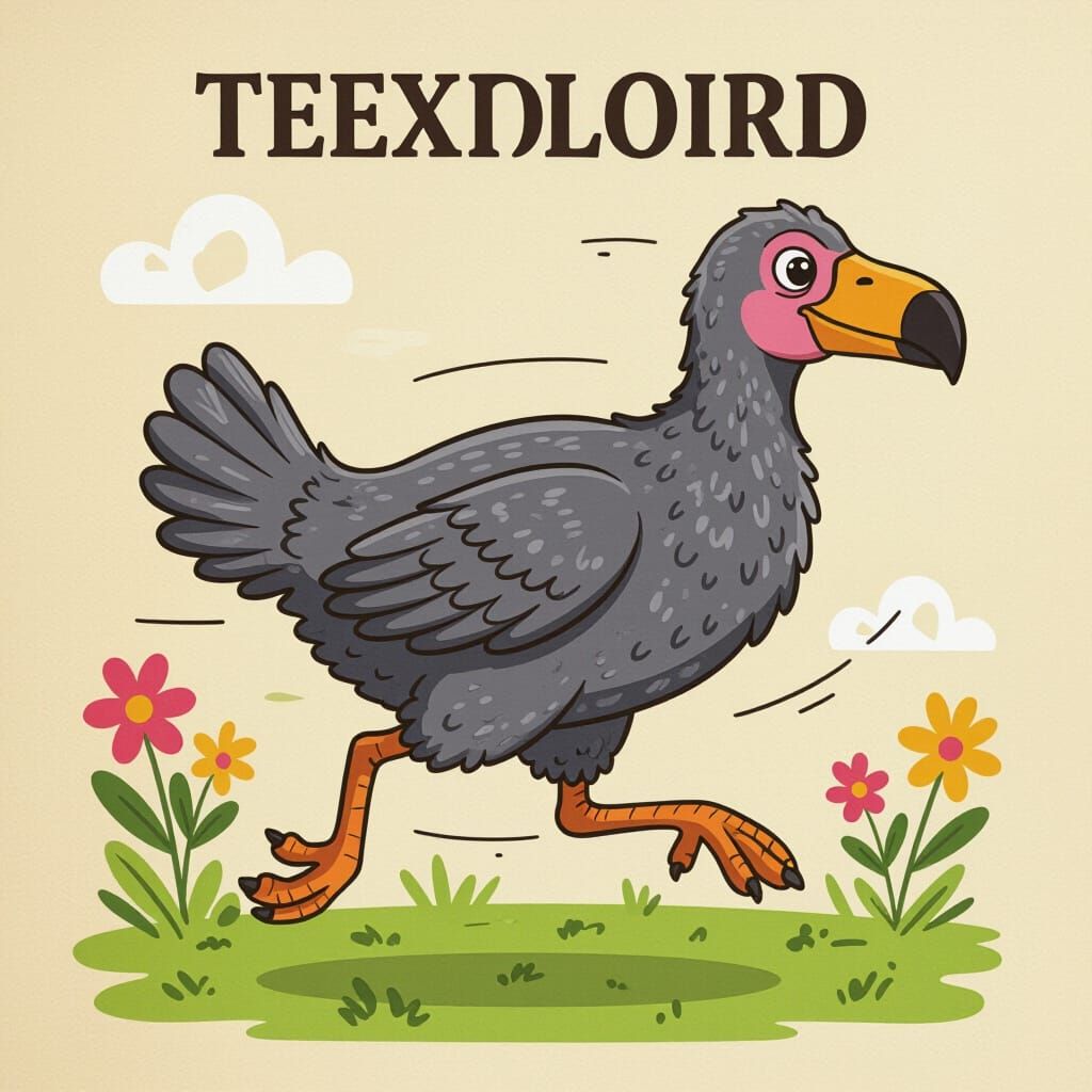 Dodo Bird Running in Textbook Illustration Style