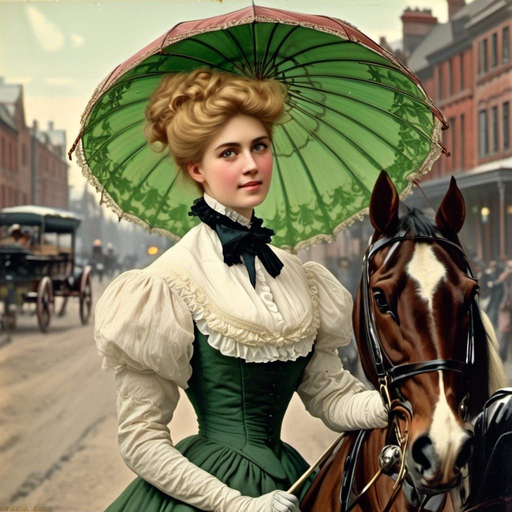 Victorian Women with Carriage on City Street