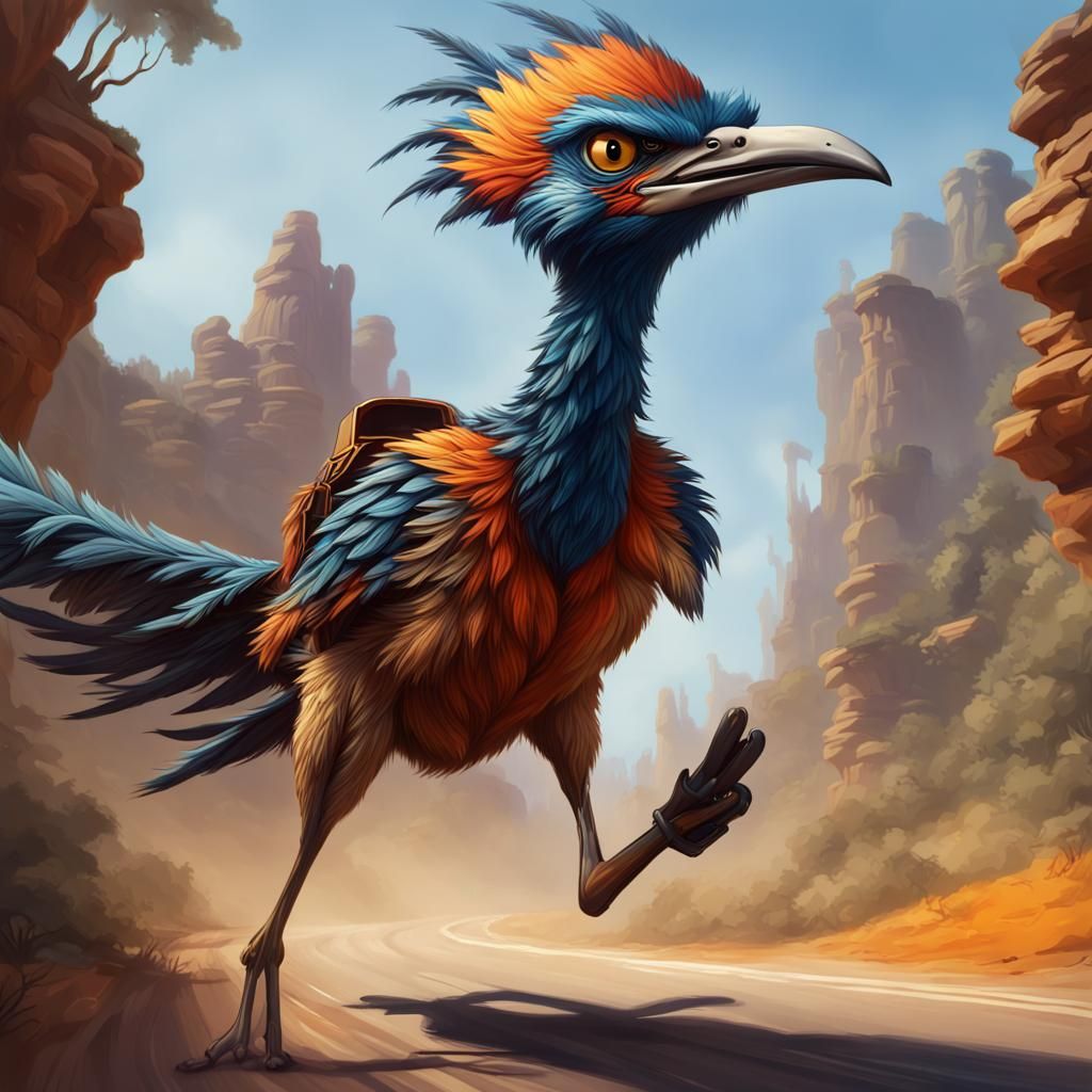 Roadrunner Ready to Race, Detailed Digital Art