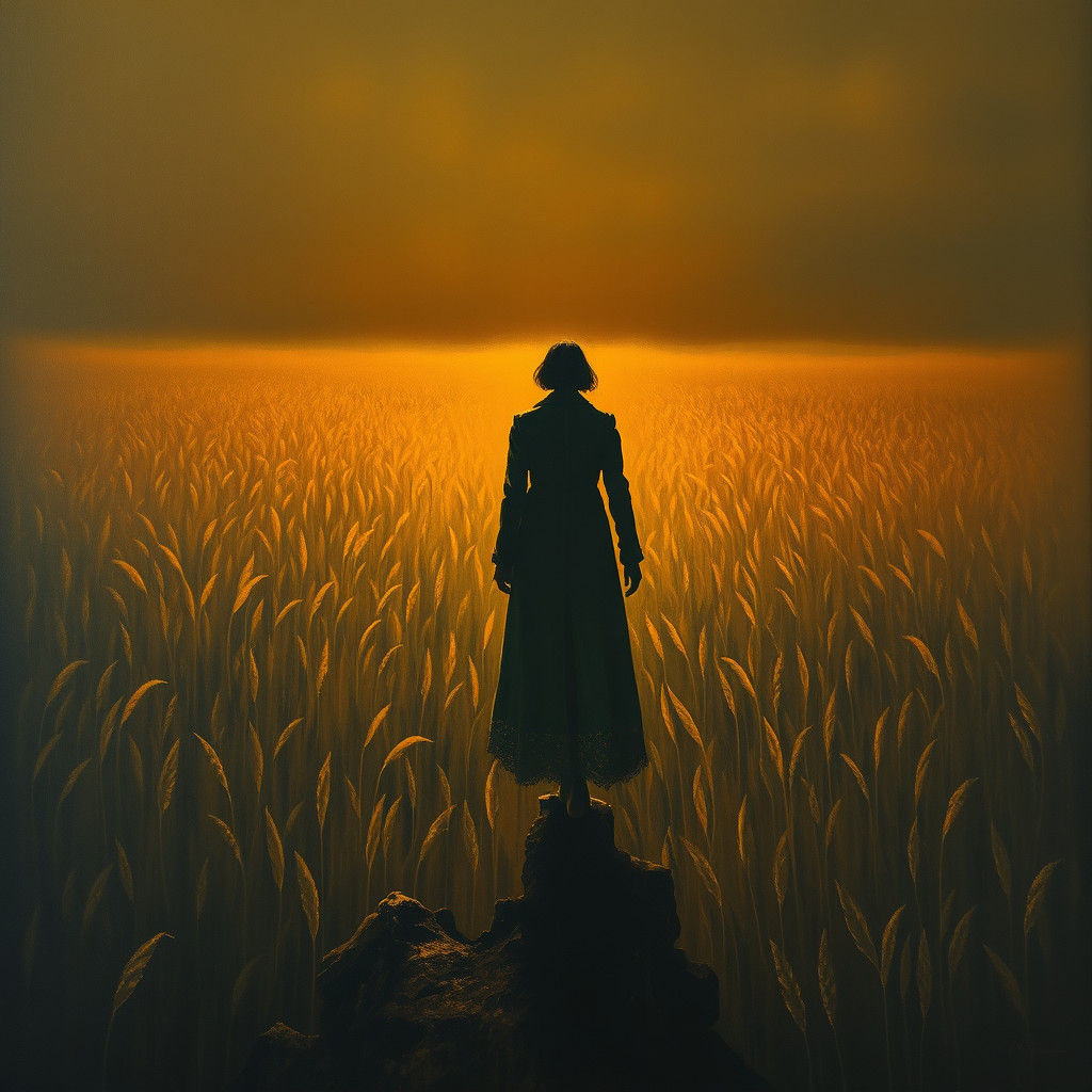 Lone Figure in Dreamlike Field, Surrealist Oil Painting