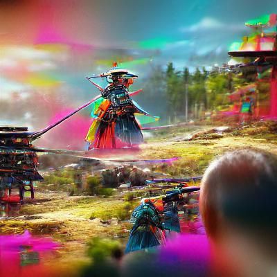 Colorful Samurai Stares Intensely: 3D Concept Art
