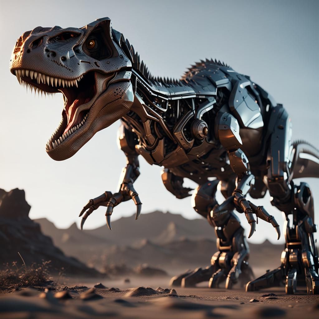 Futuristic Baby T-Rex Roaring with Mech Details