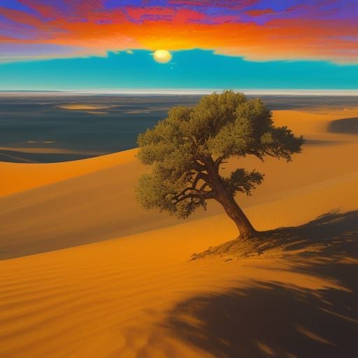 Vast Desert Landscape in Vibrant Surrealist Style