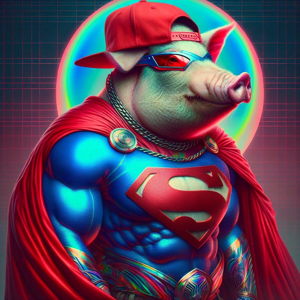 Hyperrealistic Pig Superhero in Dystopian Zombie Style