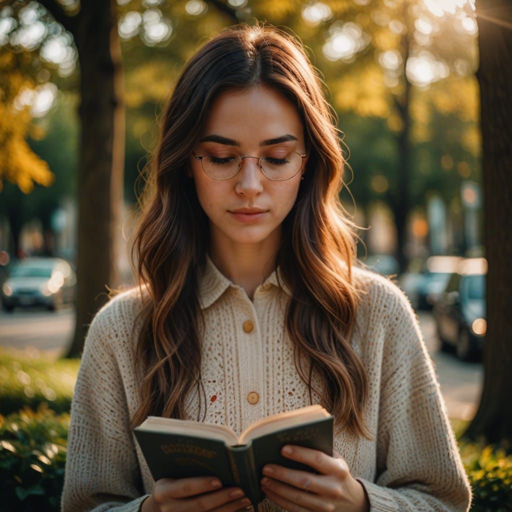Young Woman Reading a Book in Soft Light