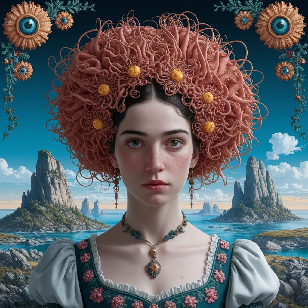 Surreal Portrait: Woman with Eye Headdress