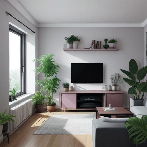 Modern Living Room in Pale Violet-Red, Natural Lighting