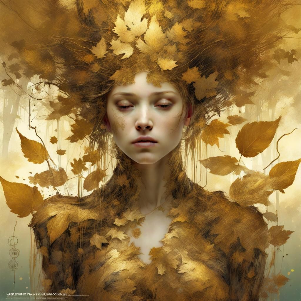 Golden Leaf Fairy Tale Landscape in Digital Art Style