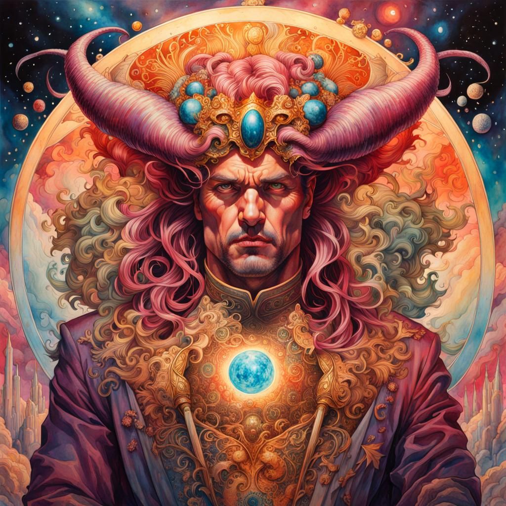 Gluttony Demon in Art Nouveau Watercolor Explosion