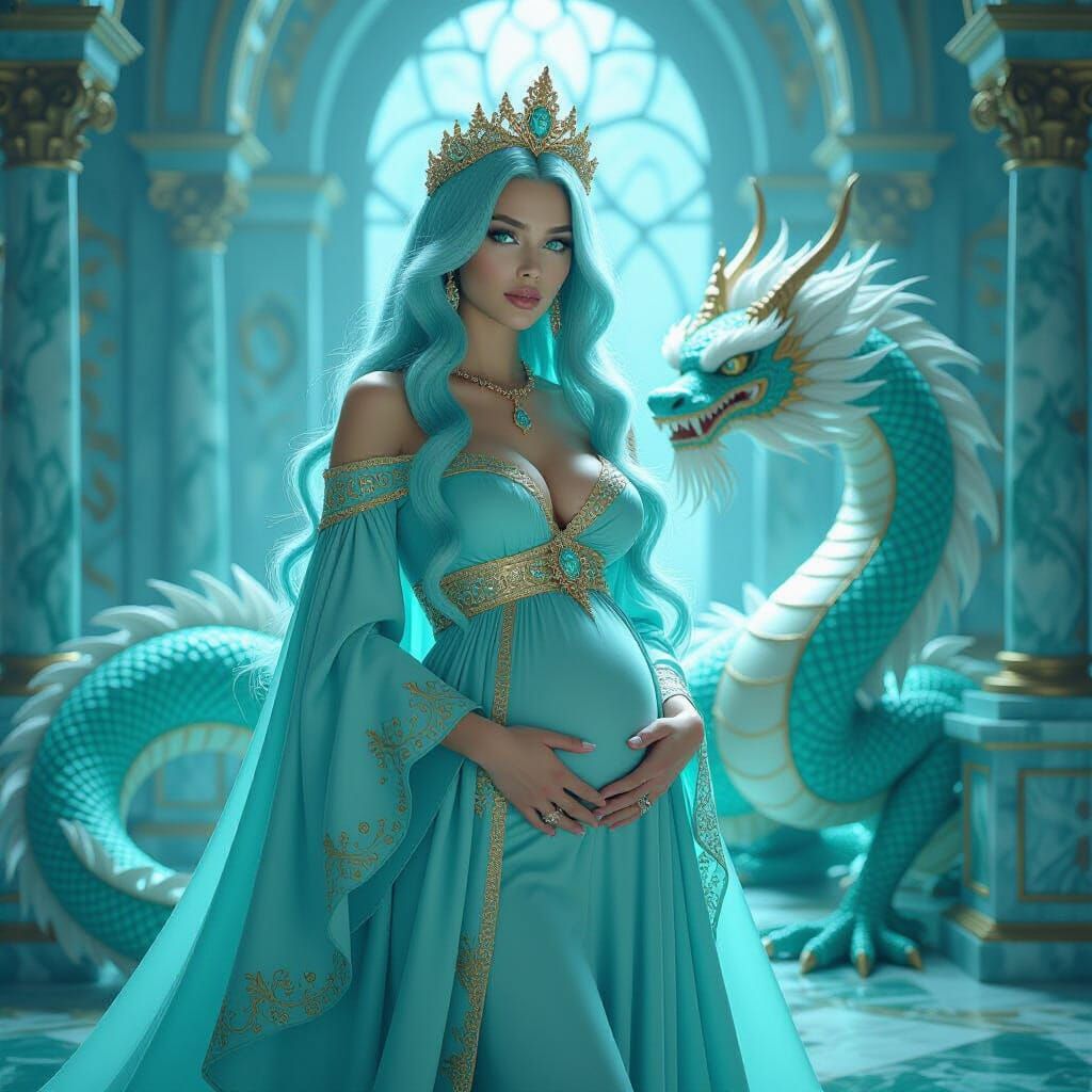 Gothic Woman with Turquoise Hair and Dragon